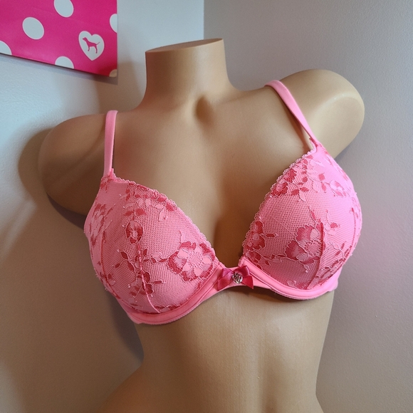 Y2K Victoria's Secret Body By Victoria Pink Lace Push-up Bra Size 36B - Picture 1 of 6